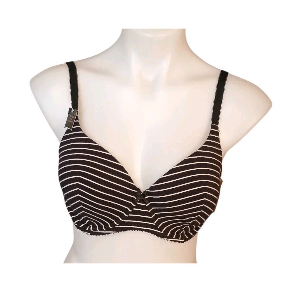 Ambrielle Women's Black White  Pinstripes Cotton Blend Jersey Bra Underwired 34D